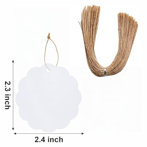 Image of CVANU White Kraft Paper Hanging Circle Shaped Tags (300pcs) with Jute Twine for Wedding| Write Blessings| Thanksgiving| Gift Decor (2.3inch X2.4inch)