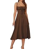 Wedding Guest Dresses for Women Midi Corset Lace Up A Line Dress Solid Flowy Slit Going Out Sundress for Tea Party
