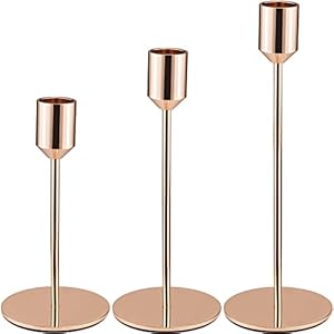 Tonsooze Kaarsenstandaard, 3 stuks, goud, metaal, staafkaars, hoge kaars, standaard, 34/28/24 cm, vintage kaarsen, standaard voor kandelaars, decoraties voor Valentijnsdag, Kerstmis, bruiloft, eetkamer