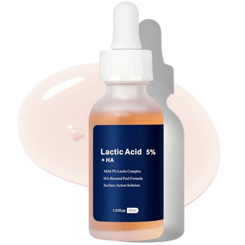 Lactic Acid 5% + Hyaluronic Acid Serum, [1.0 Fl Oz] - Gentle Exfoliating & Hydrating Facial Treatment - Smooths Texture & Brightens Tone for All Skin Types
