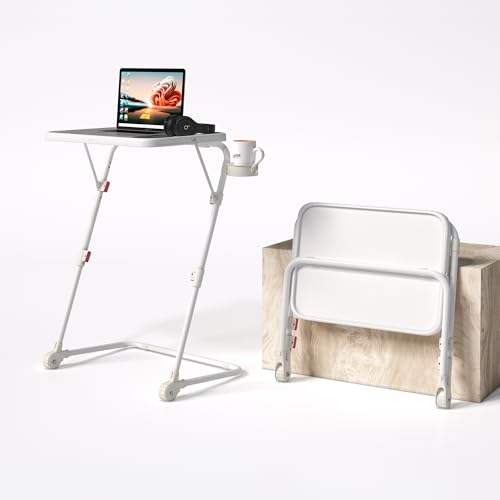 MEUBLE COSY Kleiner Klappbarer Laptoptisch Höhenverstellbar Schreibtisch Beistelltisch Ohne Montage Sofatisch Neigbar Computertische Betttisch Pflegebett, Weiß