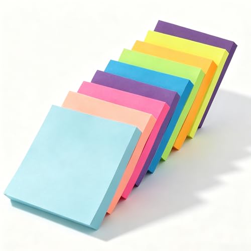 Lot de 900 blocs de notes autocollantes colorées, 76 x 76 mm, 9 couleurs, pour l'école, le bureau, la maison, le magasin, les listes de courses, les notes