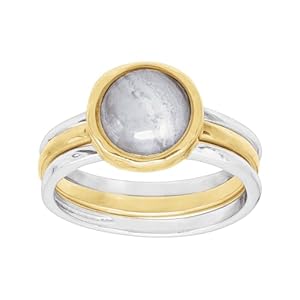 Silpada ‘in Good Campanile’ Stacking Rings with Natural Blue Lace Agate in Sterling Silver & Brass