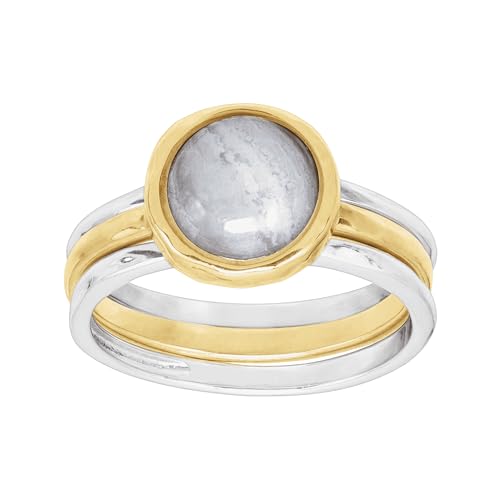Silpada ‘in Good Campanile’ Stacking Rings with Natural Blue Lace Agate in Sterling Silver & Brass