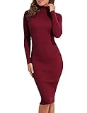 kayamiya Sweater Dress for Women Turtleneck Ribbed Bodycon Fall Long Sleeve Midi Dress Burgundy L
