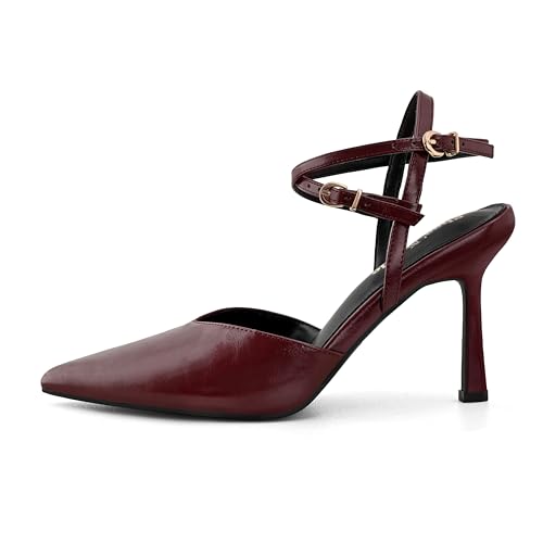Shoe'N Tale High Heels for Women Pointed Toe Stiletto Pumps for Women Closed Toe Cross Ankle Strap Heeled Sandals with Double Buckle Sexy Heels for Wedding Party Office2