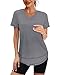 Spring Summer Tops for Women Short Sleeve Hiking Shirts Athleisure Golf Shirt Beach Fashion Curved Hem Loose Fit V Neck Grey 2XL