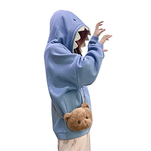 Tusftay Women Kawaii Shark Hoodie Cute Long Sleeve Harakuju Pullover Sweatshirt Oversized Aesthetic Animal Hoodies For Teen Girls (Blue, M) #TOP4
