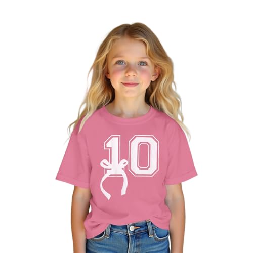 Image of Girl Birthday Shirt 10th Birthday T-Shirt Bow 10 Year Old Bday Short Sleeve Tee Top Tenth Party Outfit