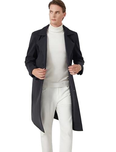 Image of INVACHI Men's Wool Blend Long Trench Coat Notched Collar Single Breasted Overcoat Warm Winter Pea Coat