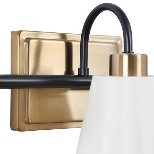 Image of KSANA Bathroom Wall Light Fixtures, 3-Light Gold Black Vanity Light with White Fabric Shades, Modern Vintage Wall Lamp Over Mirror for Powder Room, Hallway