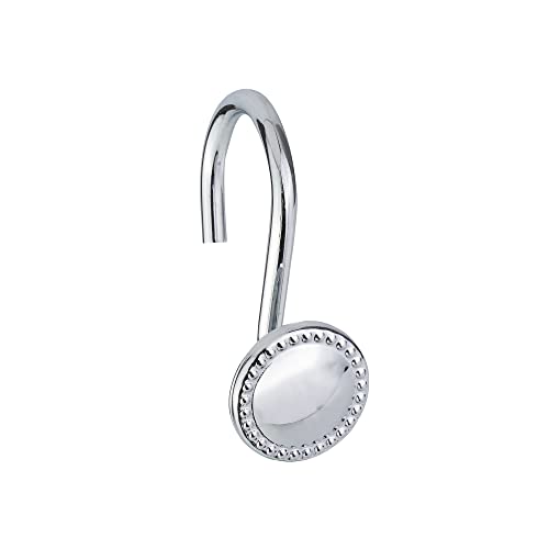 Splash Home Dekorative Duschvorhanghaken Rostbeständige Metall Vorhangringe für Badstange und Vorhangaufhänger Knopf Design Ringe 12 Stück - Chrom Cover