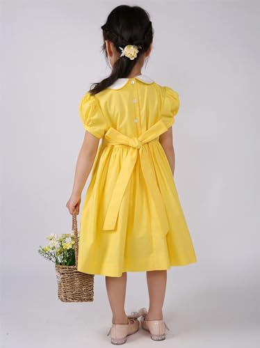 Girls Vintage Easter Smocked Yellow Clothes Kid Toddler Holiday Summer Dresses Size 2 3 4 5 6 7 8 9 10 124