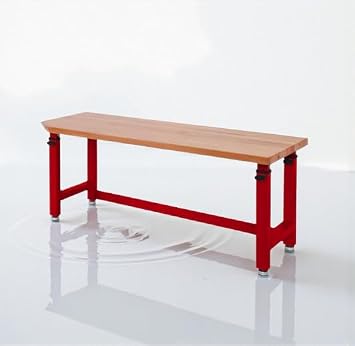 Heavy-Duty Height Adjustable Workbench Table, Maple Wood Top, Steel Frame Red, 72" W x 25" D x 28.5-42 H