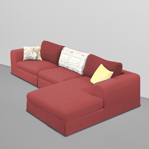 Image of Koza RHS 4 Seater L Shape Sofa Set with Center Table for Living Room (Maroon Fabric) Premium Fabric Sofa