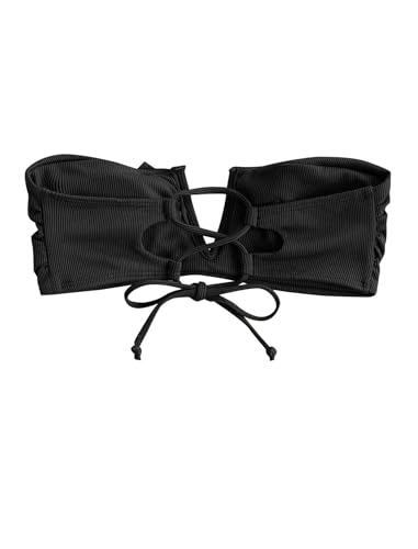 ZAFUL Women's Strapless Bandeau Bikini Top Ribbed V Wired Lace Up Ruffle Tie Swimsuits Bathing Suits Only Top2
