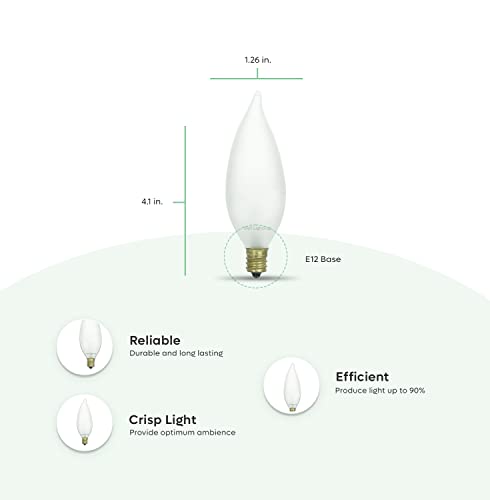 12 Pack Of Sterl Lighting Ca32 Candle Tip Flame Shaped Light Bulbs - 40W, 120V, 4.01In, 360Lm, 2700K Warm White - E12 Candelabra Screw Base - Dimmable And Decorative Frosted Chandelier Lighting #TOP1