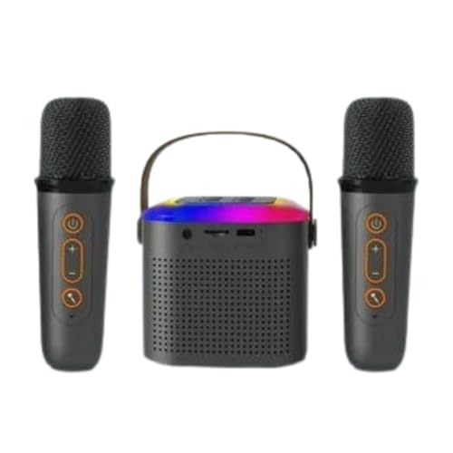 Microfone Karaoke Portátil com Caixa de Som Bluetooth, Luzes LED Dinâmicas, 2 Microfones Sem Fio, Id