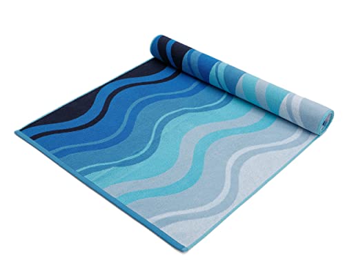 Arus Jacquard Woven Turkish Terry Cotton Beach Towel, Waves, Blue, 28X55 #TOP2