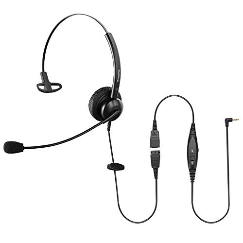 Sinseng 2.5mm Monaural Telephone Headset with Noise Canceling Mic & Mute Switch, Call Center Headphones Compatible with Ciso SPA Panasonic KX Series AT&T Vtech Uniden Grandstream Cordless Phones