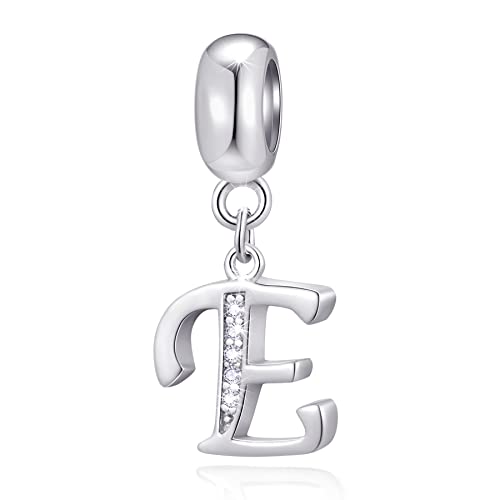 Lettera E Charms Iniziale E Alfabeto Ciondolo Perline, Argento Sterling 925 Lettere Ciondolo con CZ Chiaro, Fit Pandora Braccialetto di Pasqua, Regali per Esposa/Esposo/Fidanzamento