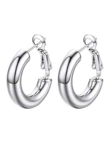 Image of Stainless Steel Chunky Hoop Earrings For Women, Minimalist and Chic, Black /Gold Plated, Round Hoops Earrings Hypoallergenic, Size: 30mm /40mm /60mm /80mm, Come with Box