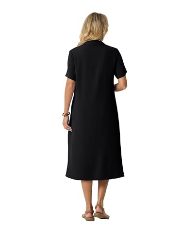 HiMONE Women’s Button Down Shirt Dress Casual Midi Dress Short Sleeve Collared Loose Fit Summer Vacation Dress with Pocket — view 4