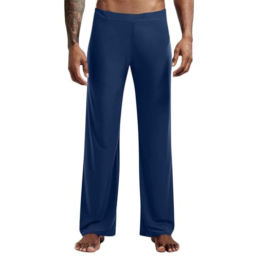 Men's Casual Wide Leg Palazzo Pants Straight Leg Pajama Pants Comfy Elastic Waist Pjs Bottoms Stretch Lounge Trousers