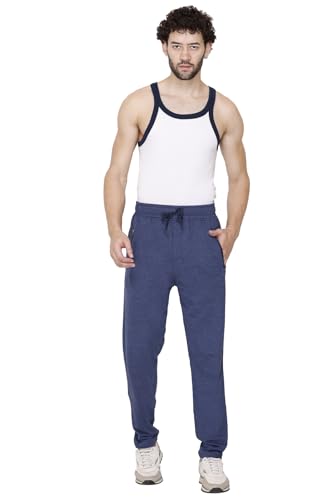 Image of Plus Size Cotton Loop Knit Lowers for Men, Zip Pocket, Night Pant, Joggers, Sports Trousers, Gym n Lounge Wear Track Pant for Boys Denim 4XL