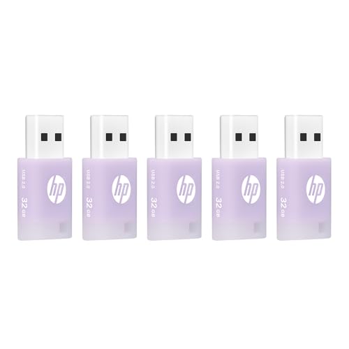 Pen Drive HP 32GB v168 USB 2.0 Lilac Breeze – Armazenamento portátil confiável para armazenar, transferir e proteger dados importantes, pacote com 5