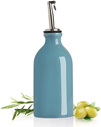SWEEJAR Porcelain Olive Oil Dispenser Bottle, Opaque Oil Cruet Protects Oil To Reduce Oxidation, Suitable For Storage Of Oil, Vinegar, Soy Sauce And Other Liquids, 1 Piece, 467ml (Teal Green)