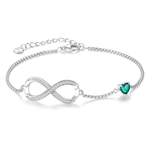 Cadeaux d'anniversaire pour femmes : bracelet cœur infini et pierre de naissance