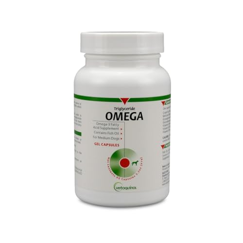 Vetoquinol Triglyceride OMEGA - Fish Oil for Dogs & Cats - Supports Healthy Skin Coat & Normal Immune Response - Supplement with Vitamin Blend for Heart Eye Bone & Muscle Support - 60 Capsules