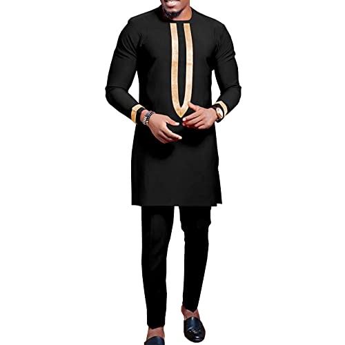 African Clothing for Men Full Sleeve Embroidery Shirts and Pants 2 Pieces Outfits Plus Size African Suit