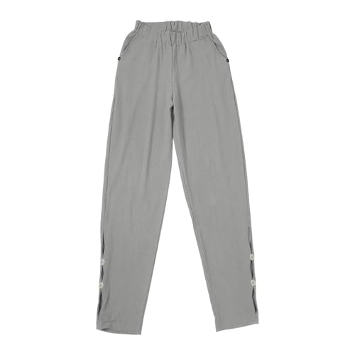 Petite Linen Pants for Women Beach Elastic High Waist Pants Casual Side Hollow Out Ankle Length Straight Pant Pockets4