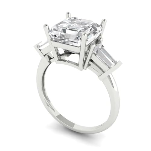 Clara Pucci 3 CT Asscher Cut Moissanite Ring for Women in 14K White Gold, 3 Stone Proposal Wedding Anniversary Designer Bridal Ring, Womens Solid Gold Ring2