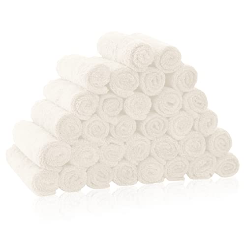 32 Pack Baby Washcloths - Luxury Coral Fleece - Extra Absorbent and Soft Wash Clothes for Newborns, Infants and Toddlers - Suitable for Sensitive Skin and New Born - Baby Shower - Cream, 10x10 Inch