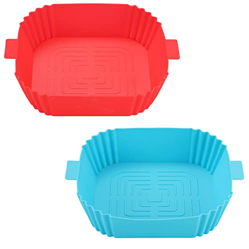Friteuse à air comprimé en silicone - Panier en silicone réutilisable pour friteuse à air comprimé - Plaque de cuisson en silicone pour four à micro-ondes - Accessoires de four (rouge + bleu) Cover