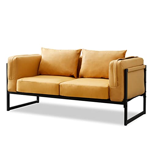 CLIPOP Sofá de 2 plazas, sillón de Cuero sintético de Estilo Industrial, sillón de Sala de Estar con Marco de Metal, sofá tapizado de apartamento pequeño para Sala de Estar, Comedor
