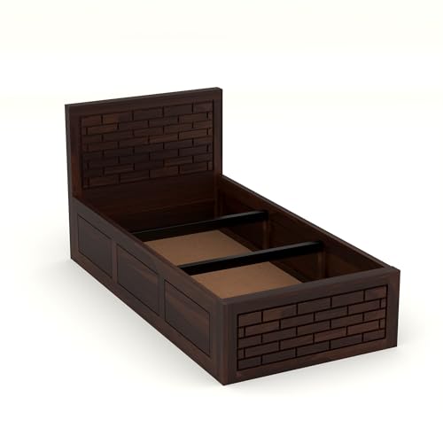 Image of Solid Sheesham Wood Single Size Bed with Box Storage for Bedroom Living Room Single Cot for Home Wooden Palang for Hotel (Walnut, Size 6 * 3)