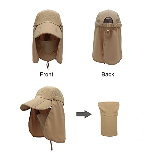Surblue Quick-Drying Outdoor Cap Uv Protection Sun Hats Fishing Hat Neck Face Flap Hat Upf50+ Khaki #TOP1