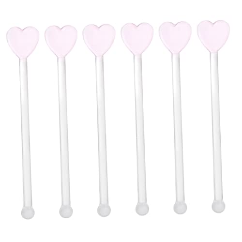 Ciieeo 6Pcs Transparent Glass Mixing Sticks Creative Heart Design Swizzle Sticks for Cocktails Desserts and Beverages Ergonomic Handle for Comfortable Grasp Easy to Clean Kitchen Tool