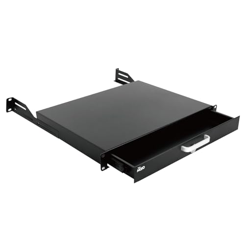 Tecmojo Cajón de rack de 1U, cajón de montaje en rack para equipos de red/servidor/AV de 19 pulgadas, cajón deslizante y bloqueable para rack de servidores, soporta carga de 10 kg, con agujeros de