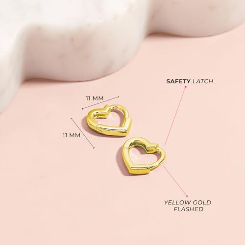 925 Sterling Silver Yellow Gold Flashed Polished Heart Shaped Huggie Hoop Earrings For Girls & Teens - Heart Shaped Hoops For Young Girls4