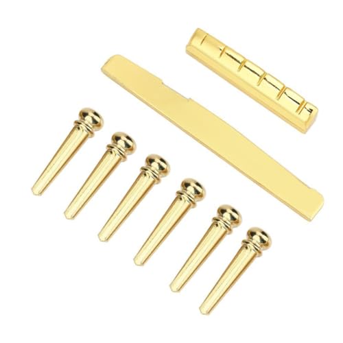 ifundom 6 String Folk Guitar Brass Nut and Saddle Kit Acoustic Guitar Bridge Parts Golden 02107