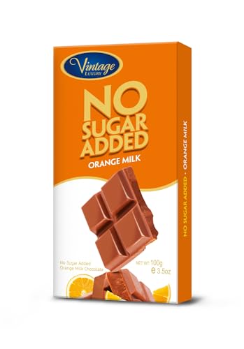 Image of Vintage Luxury No Sugar Added Orange Milk Chocolate, 3.53 oz ℮ 100 g | Creamy Milk Chocolate with Natural Orange Flavour • Sweetened with Maltitol • Chocolate for Gifting, Desserts & Snacking