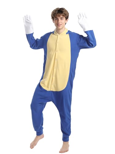 Animal Blue Hedgehog Pajamas Unisex Adult Jumpsuit Cosplay Costume (US Alpha Medium Regular Regular Blue)