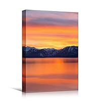 Canvas Wall Art Mountain Sunset Coastal Orange Photography Relax/Calm Romantics Sunset Warm - 12x18 inches