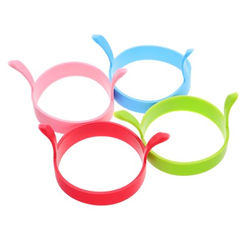 Cabilock 4個 シリコン製エッグリング 耐熱ノンスティック調理型 丸型卵焼きモールド ダブルハンドル付き 朝食オムレツ 目玉焼き成形器