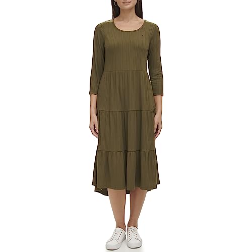 Image of Tommy Hilfiger Women's Tiered Stripe Midi Dress